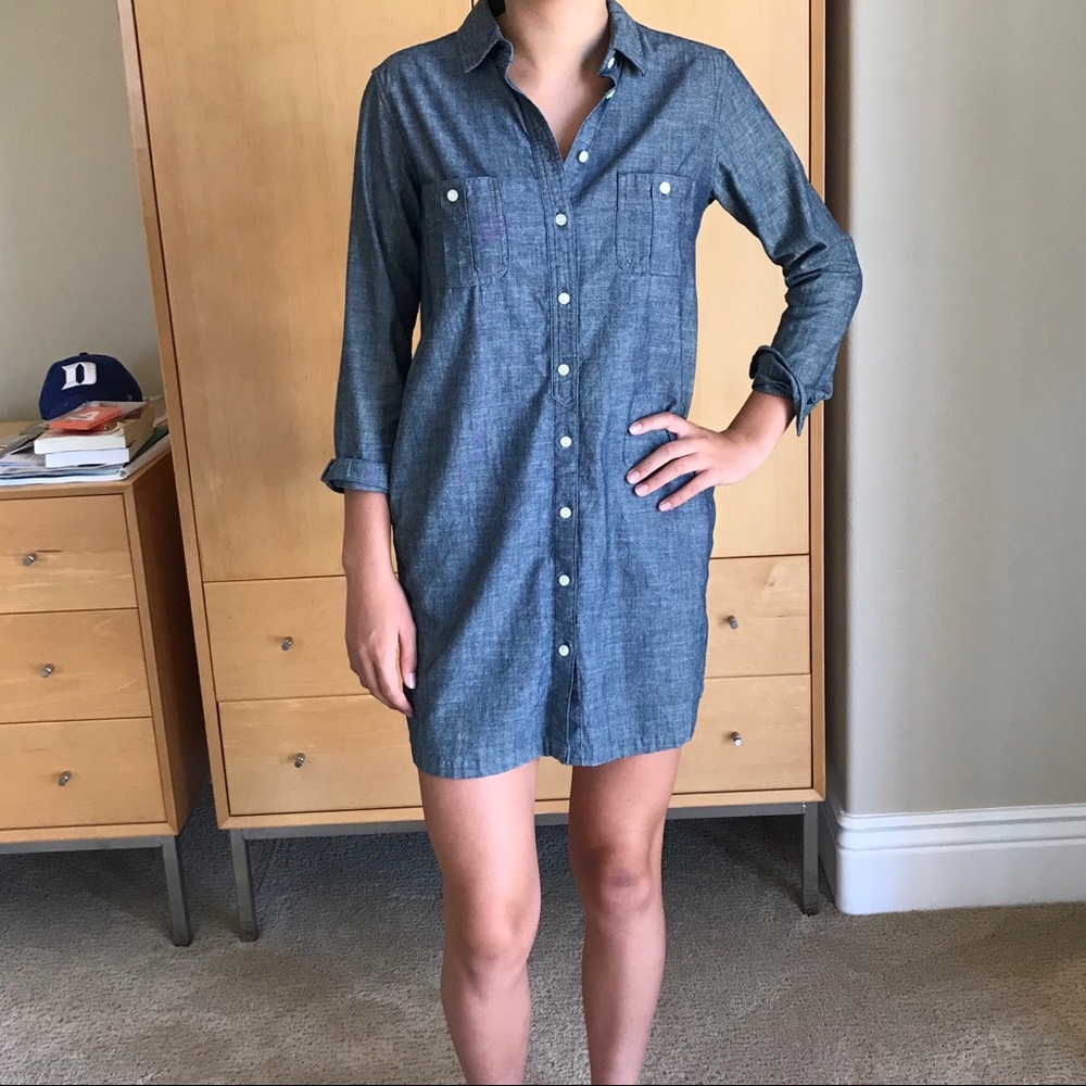Chambray Denim Shirtdress w Pockets Small - Picture 2 of 5